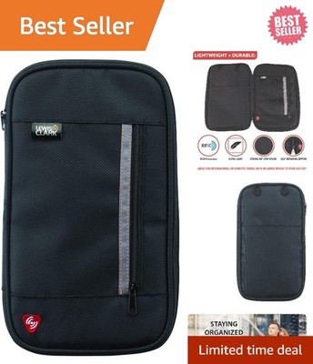 Lightweight Black RFID Document Holder with Multiple Compartments for Travelers