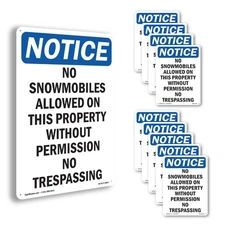 No Snowmobiles Allowed On This OSHA Notice Sign Metal,, Decal 5 or 10 Pack