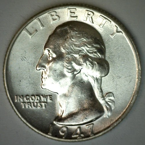 1947 BU Washington Quarter Uncirculated Twenty-Five Cents 90% Silver 25c Coin