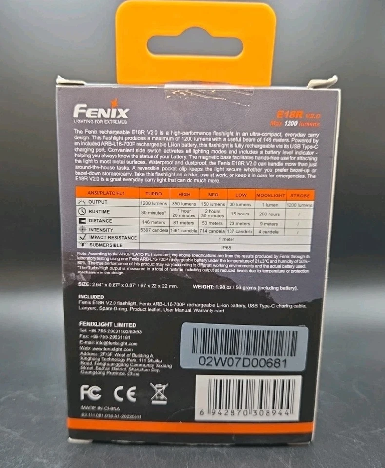 Fenix E18R v2.0 1200 Lumen Rechargeable EDC Flashlight - Image 3 of 4