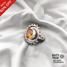 Citrine Gemstone Unique Band Elegant Boho Wedding Ring Jewelry Sterling Silver