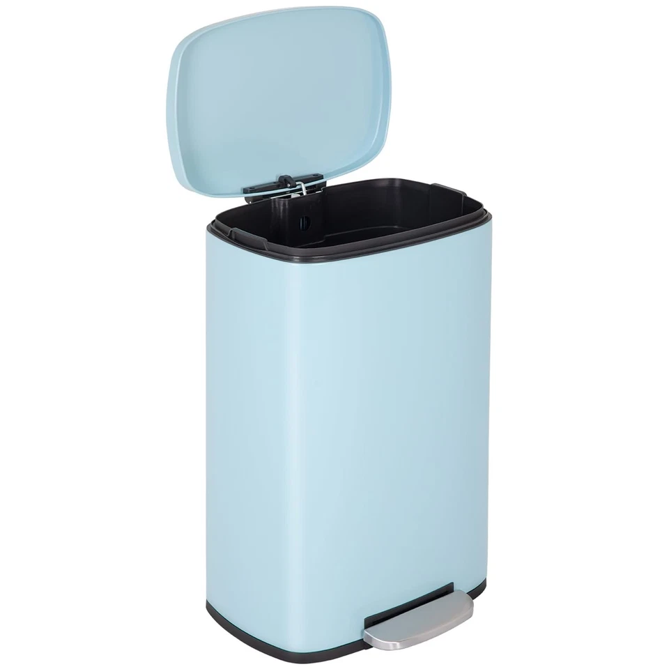 13-Gallon Brushed Stainless Steel Trash Bin with Step Mechanism - Blue Design - Image 3 of 4