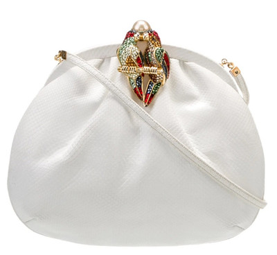 Judith Leiber Karung Snakeskin Parrots clasp Bag Evening Day Shoulder Vintage gy