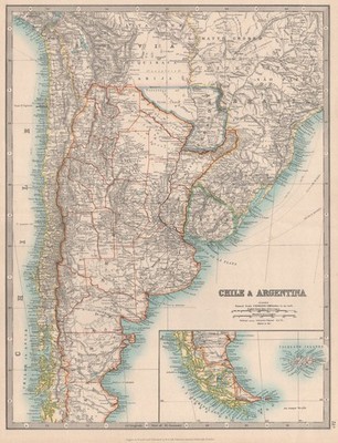 CHILE & ARGENTINIEN. Paraguay inklusive Gran Chaco. Uruguay. JOHNSTON 1912 Karte