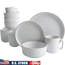 16 Piece Round Kitchen Dinnerware Set Dishes Plates Bowls Mugs Service for 4