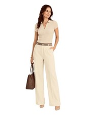 CIDER Wide Leg Pants in Light Beige and Brown, Size L NWT