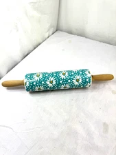 Pioneer Woman Flea Market Daisy 18" Ceramic Rolling Pin Wood Handles Turquoise