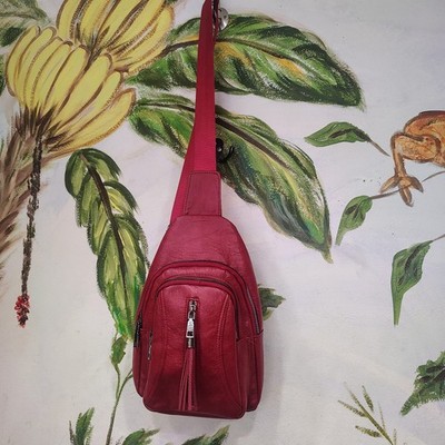 Zhen Meishi 90s Y2K Deep Red Vegan Faux Leather Crossbody Bag Purse Sling EUC
