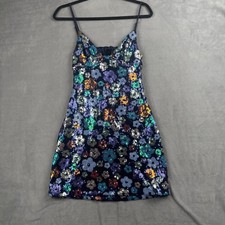 Hello Molly Floral Sequin Mini Dress Navy Blue Multi Open Back Size 4 S Party