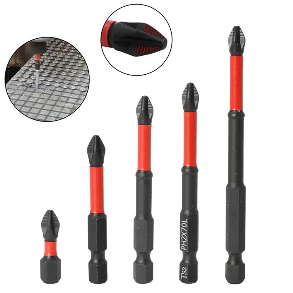 5pcs 25-90mm Magnetic Non-Slip Batch Head PH2 Cross Screwdriver Set Hex Shank