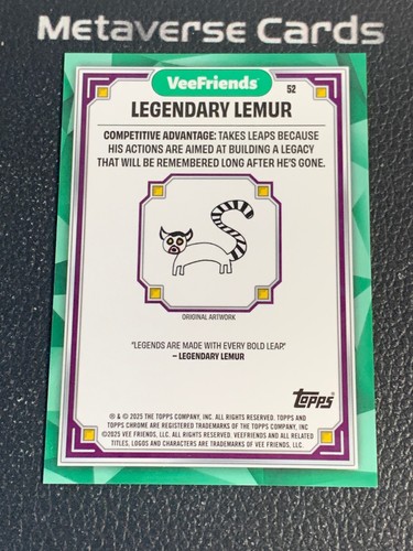 2025 Topps Chrome VeeFriends First Chrome Legendary Lemur Shimmer /250 #52 - 第 2/2 張圖片