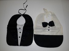 Vintage Baby Boys Bib Tuxedo Black  White Baby Bibs Set Of 2 RARE Retro 1980s