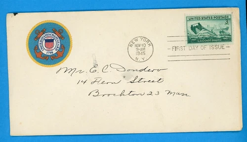 US Coast Guard First Day Cover #936 1945 FDC by Unknown Sm Seal Hand Add 1 S 481