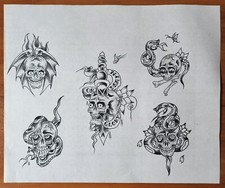 ORIGINAL 1980s HAND DRAWN, Vintage Traditional Tattoo Flash Production Sheet 16