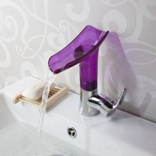 Bathroom Purple Faucet Waterfall Spout Chrome Mixer Deck Mounted Brass Basin Tap