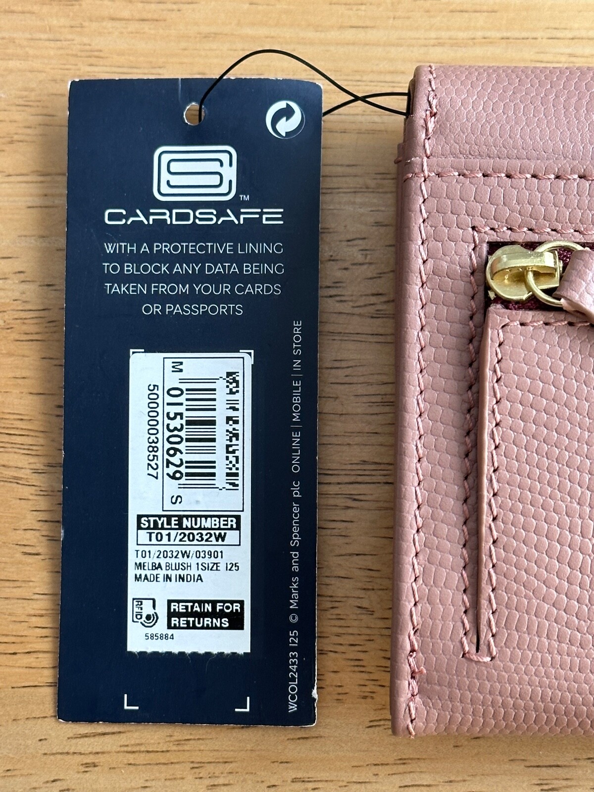 Marks&Spencer Leather Melba Blush Cardsafe Wallet ID & Card & Coin