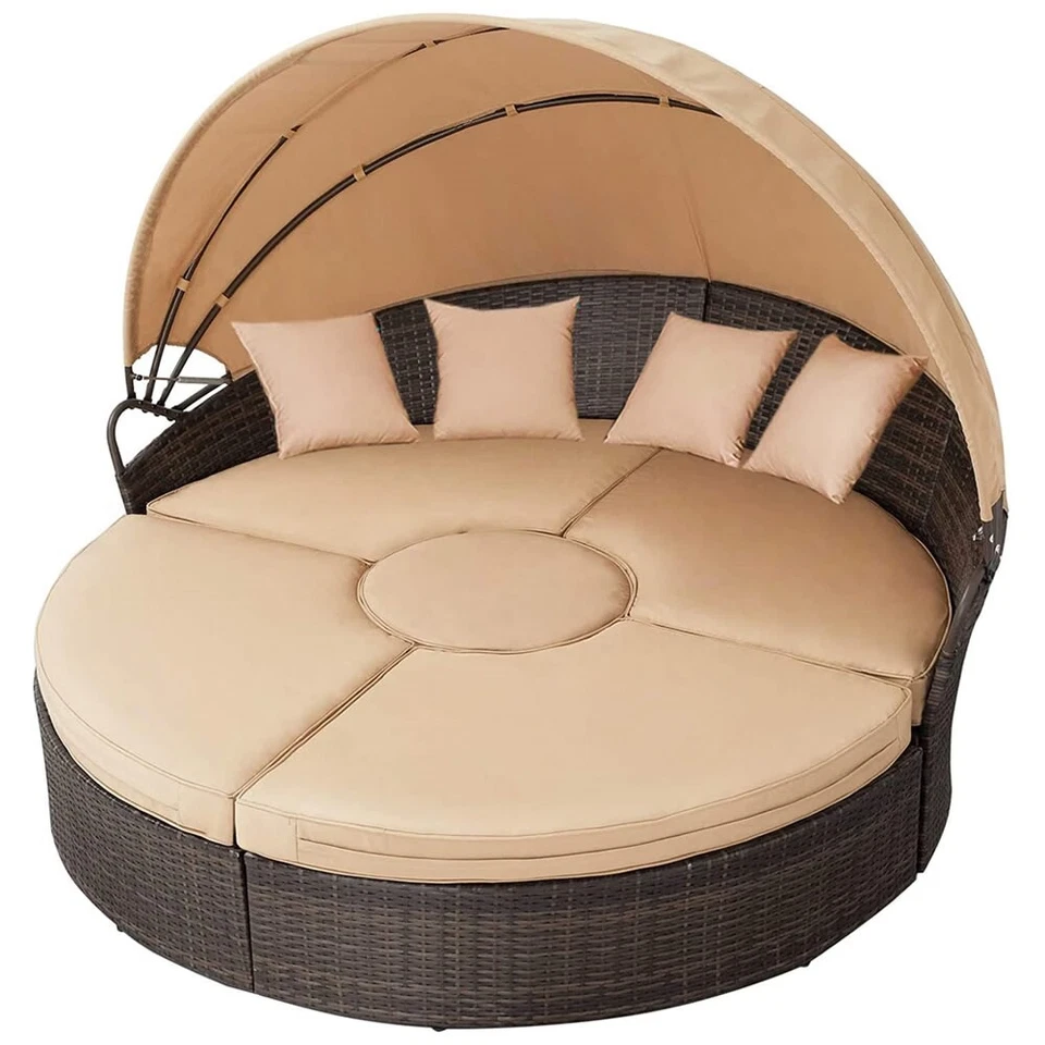 Sonneninsel Sonnenliege Rattan Lounge 180CM Tisch Polyrattan Gartenmuschel - Bild 4 von 4