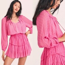 LoveShackFancy Popover Dress Cherry Hot Pink NWT Dress Size M Ruffle Mini