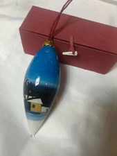 Christmas Ornament Glass Tear Drop Inside Painted 5" long Li Bien