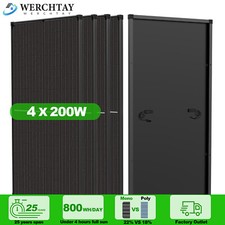 WERCHTAY 200W 400W 600W 1000W Solar Panel Mono PV 12V All Black Home RV Watt