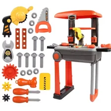 Deluxe Tool Workbench Toy 2-In-1 Pretend Playset w/ Rolling Suitcase for Boys 3+