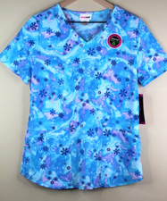 Scrubstar V Neck Snowflake Scrub Top Size Small