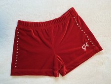 GK Elite SHORTS Leotard RED Velvet Velour RHINESTONES Gymnastics MINI Bar SZ: AS
