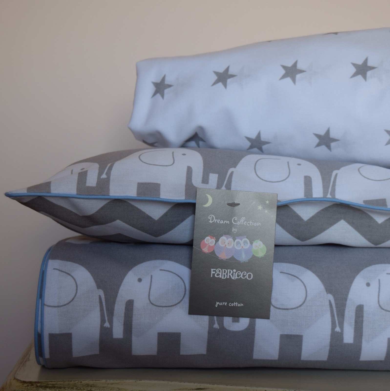 100 COTTON Cot Bed Duvet Cover Set Grey Elephant Chevron bedding baby