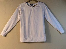 LA Society Women M White Fitted L/S Open Layered Cross Cross Back Athletic Top 