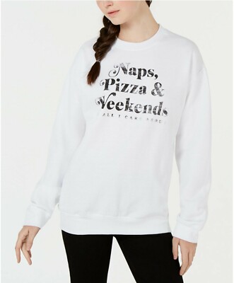 Love Tribe Juniors' Naps Pizza Weekends Graphic Sweatshirt White  S $34