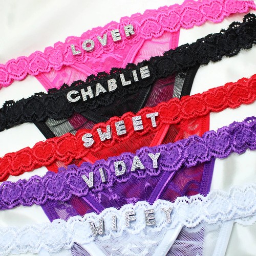 Maßgeschneiderte Tanga Höschen mit Namen Strass Buchstaben Tangas G-String SEXY - Bild 5 von 9
