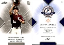 MASON NEVILLE 2021 LEAF PERFECT GAME "NATIONAL SHOWCASE" ROOKIE CARD #72
