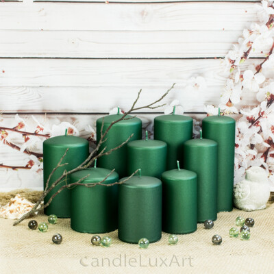 Stumpenkerzen Opal Metallic Matt Grün Weihnachten Advent Kerzen Dekoration