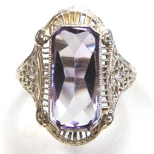 Antique 1920s Amethyst 14K White Gold Filigre...