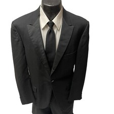 Vtg 50s Lord West Black TUX Sport Coat SATIN Lapel Formal ROCKABILLY Wool Tuxedo