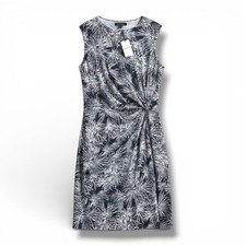 Whistles Iris Print Isabella Bodycon Dress Navy White Twist Front US 10 NEW