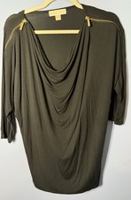 ❤️Michael Kors Black Blouse Women's Sz Small Shoulder Zipper Sleeve Cowl Neck
