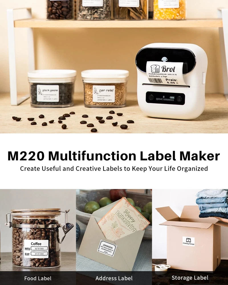 Bluetooth Thermal Label Printer M220 Wireless Portable Inkless Label Maker Bluetooth Thermal Label Printer M220 Wireless Portable Inkless Label Maker