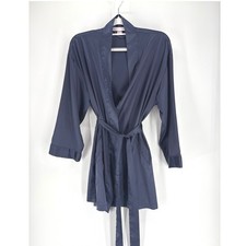 Victoria's Secret Satin Robe Womens O/S Navy Blue Belted Tie Waist Kimono