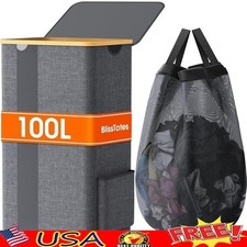 Bamboo Laundry Hamper Removable Mesh Bag Breathable Side Pocket Durable Design