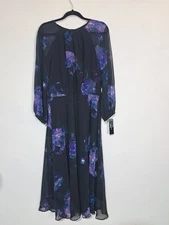 Rickie Freeman Teri Jon Floral Print Midi Cocktail Dress NWT Sz 16 Chiffon Sheer