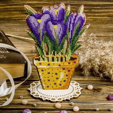 DIY Bead embroidery kit on wood Crocuses Flowers Craft gift