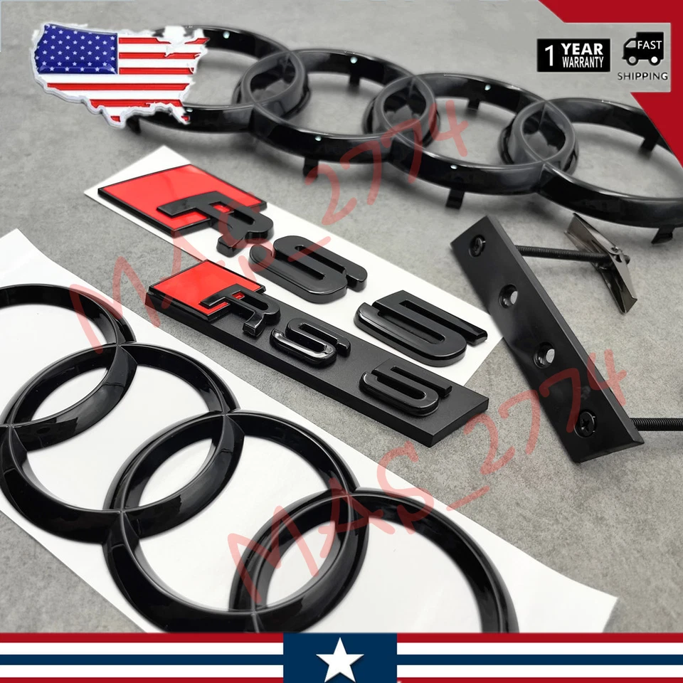 4 piezas anillo delantero negro RS5 273 mm 192 mm anillo trasero rejilla emblema maletero trasero insignia Foto 2 de 4