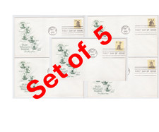 TurtlesTradingPost- Windmills- 1980 #1738-42 Booklet Pane- Readers Digest 5 FDCs