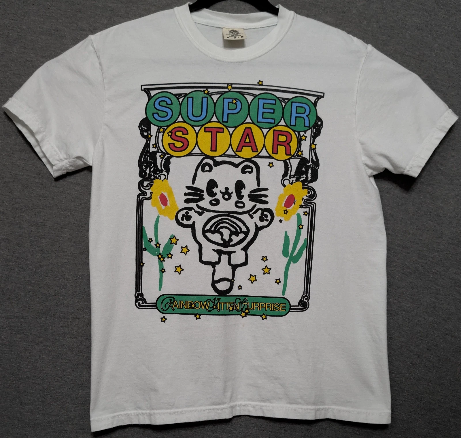 Rainbow Kitten Surprise Super Star Medium White Band Tee Shirt 19.5 W X 27 L