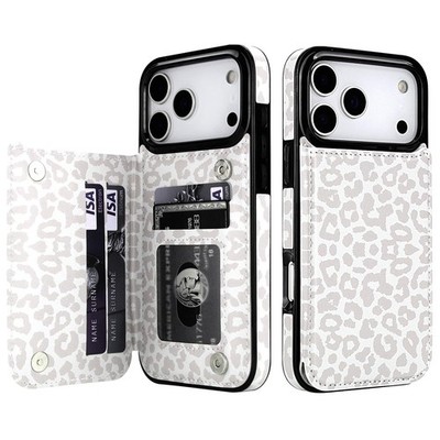 Wallet Case with for iPhone 17 Max, White Leopard Cheetah Pattern Back Flip F...