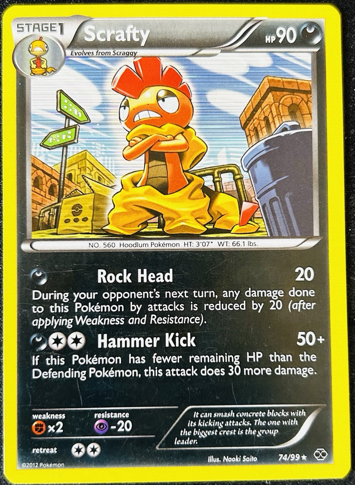 Scrafty 74/99 Holo Rare Next Destinies Pokémon Card LP+ NM-