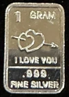1 GRAM GR G .999 Fine Pure Solid Silver I Love You Bullion Bar! Valentine’s Day!
