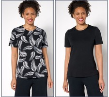 Denim  Co. Beach Jersey 2-Pack Printed and Solid Tops Black Palm 2X New