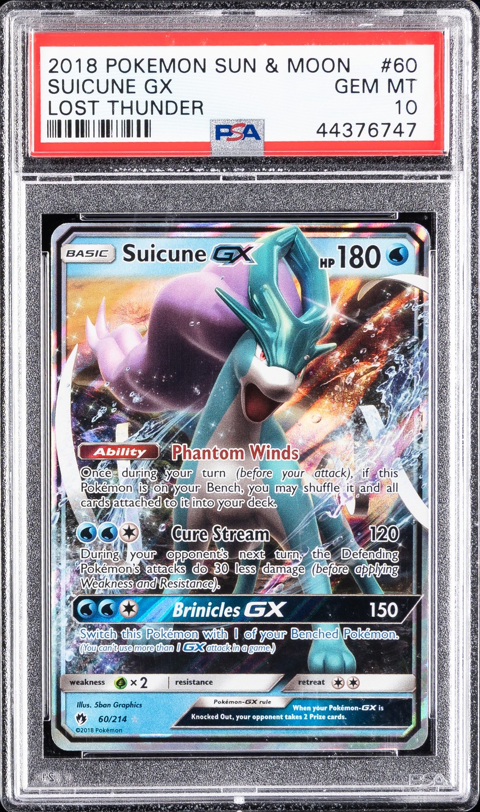 2018 POKEMON SUN & MOON LOST THUNDER #60 SUICUNE GX PSA 10